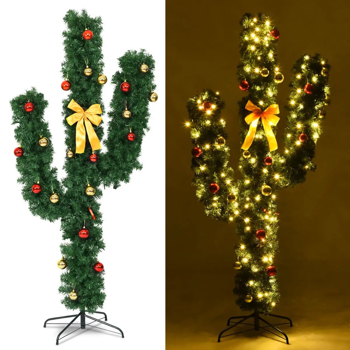 6 Feet Artificial Cactus PVC Christmas Tree with LED Lights and Ball Ornaments, photo 8 of 10