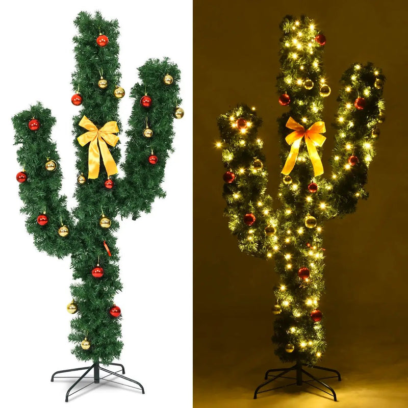 6 Feet Artificial Cactus PVC Christmas Tree with LED Lights and Ball Ornaments by DirectDeals