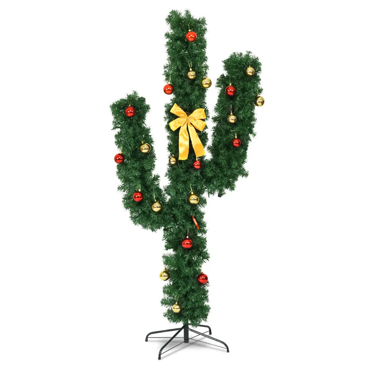 6 Feet Artificial Cactus PVC Christmas Tree with LED Lights and Ball Ornaments, photo 3 of 10