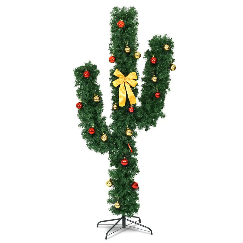 6 Feet Artificial Cactus PVC Christmas Tree with LED Lights and Ball Ornaments by DirectDeals