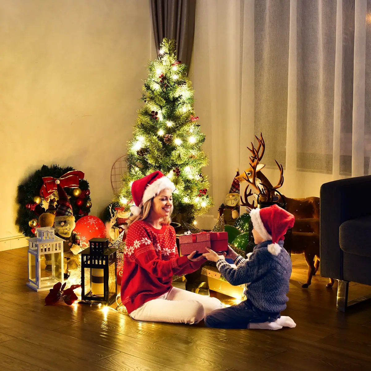 LED Christmas Tree with Red Berries Pine Cones by DirectDeals