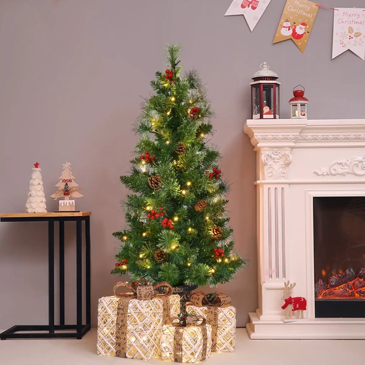 LED Christmas Tree with Red Berries Pine Cones by DirectDeals