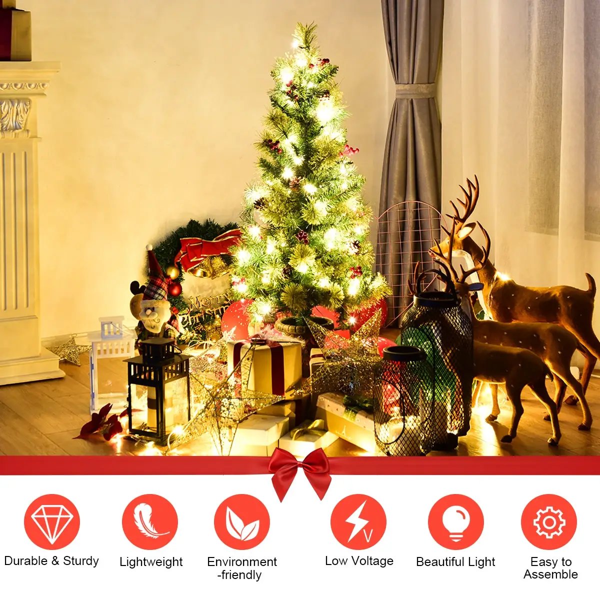 LED Christmas Tree with Red Berries Pine Cones, photo 6 of 20
