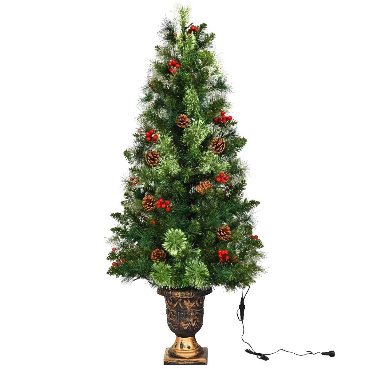LED Christmas Tree with Red Berries Pine Cones by DirectDeals