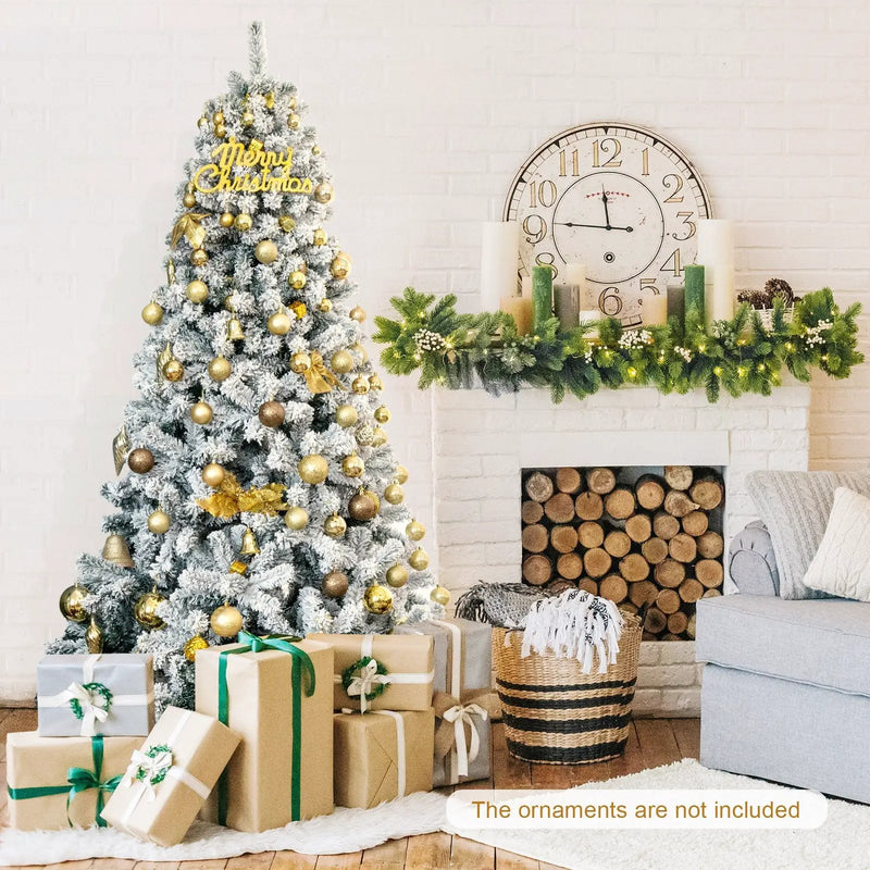 7.5 Feet Snow Flocked Hinged Artificial Christmas Tree without Lights by DirectDeals