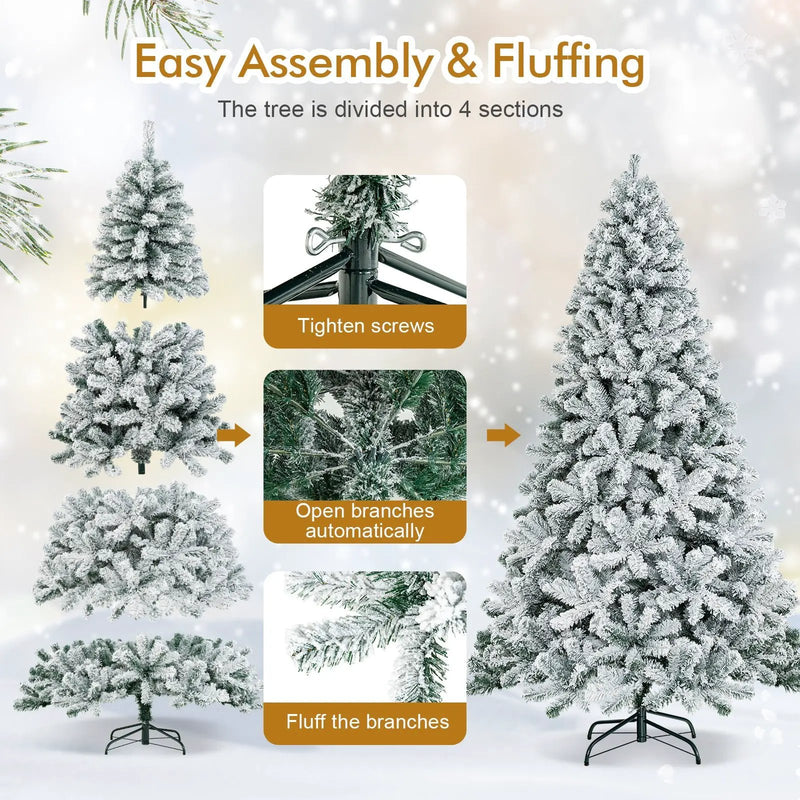 7.5 Feet Snow Flocked Hinged Artificial Christmas Tree without Lights by DirectDeals