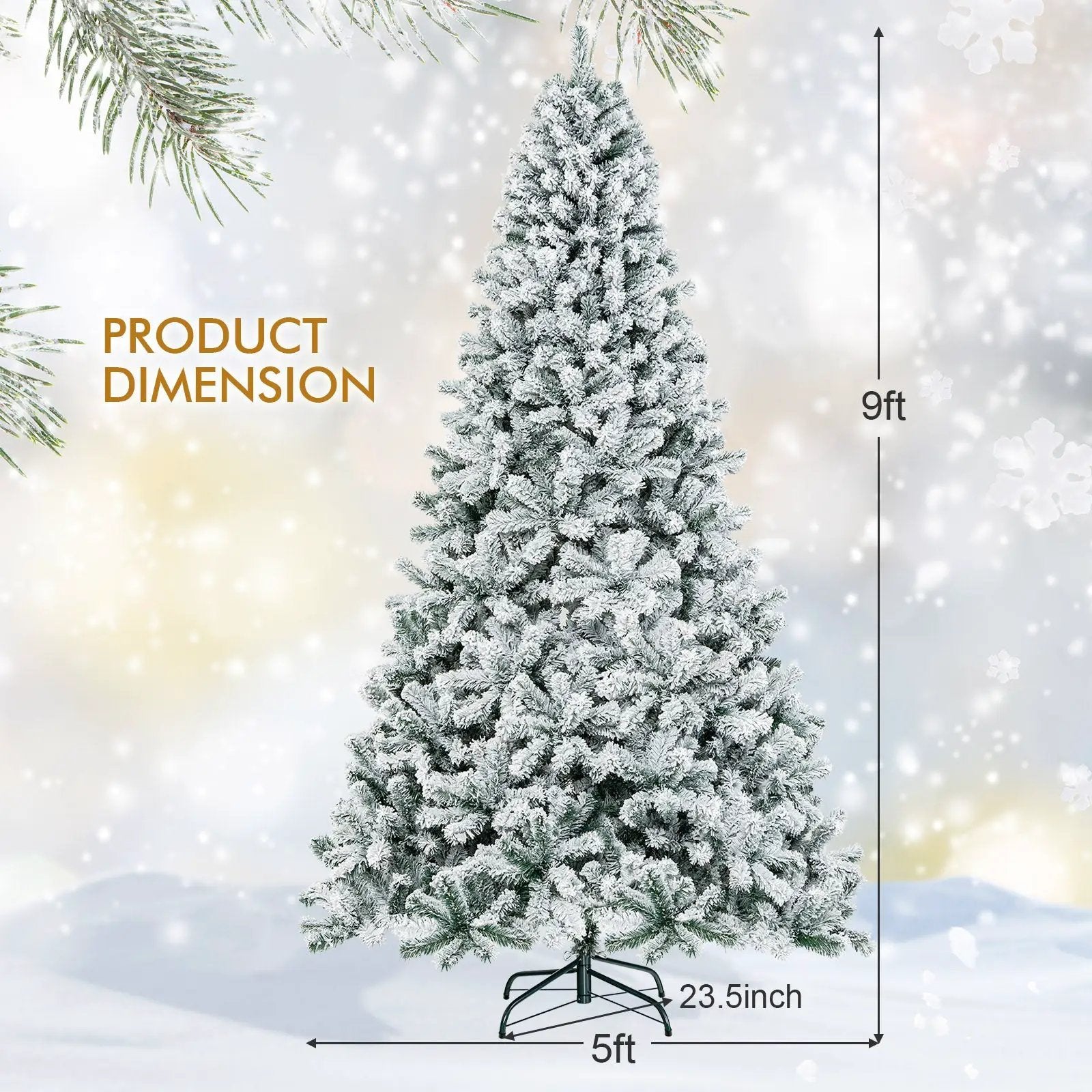9 Feet Artificial Christmas Tree with Premium Snow Flocked Hinged by DirectDeals