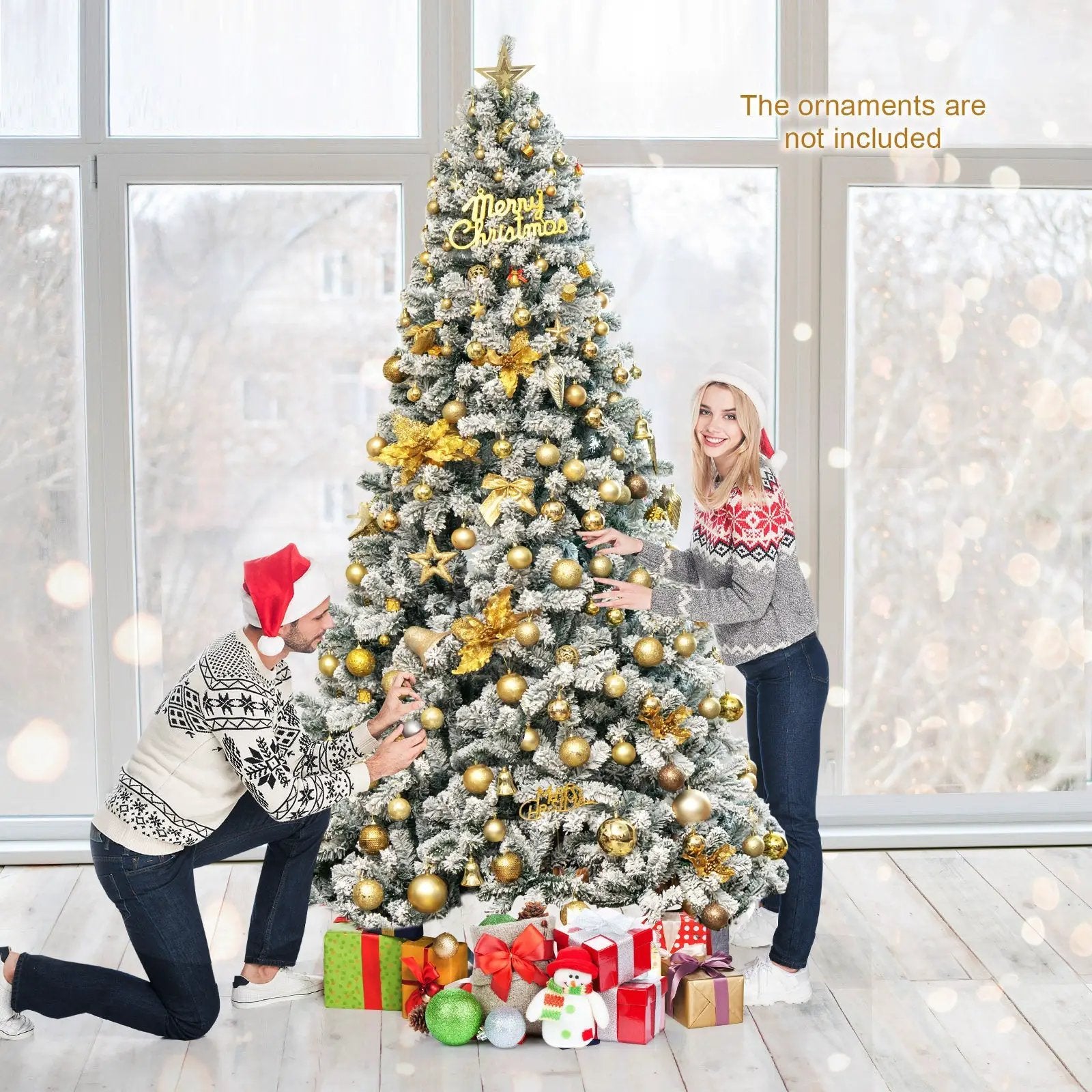 9 Feet Artificial Christmas Tree with Premium Snow Flocked Hinged by DirectDeals