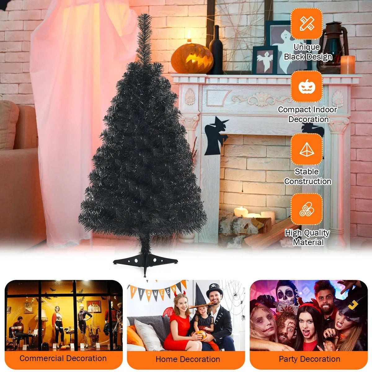 36 Inch Unlit Artificial Christmas Mini Tree with Plastic Stand-Green, photo 2 of 10