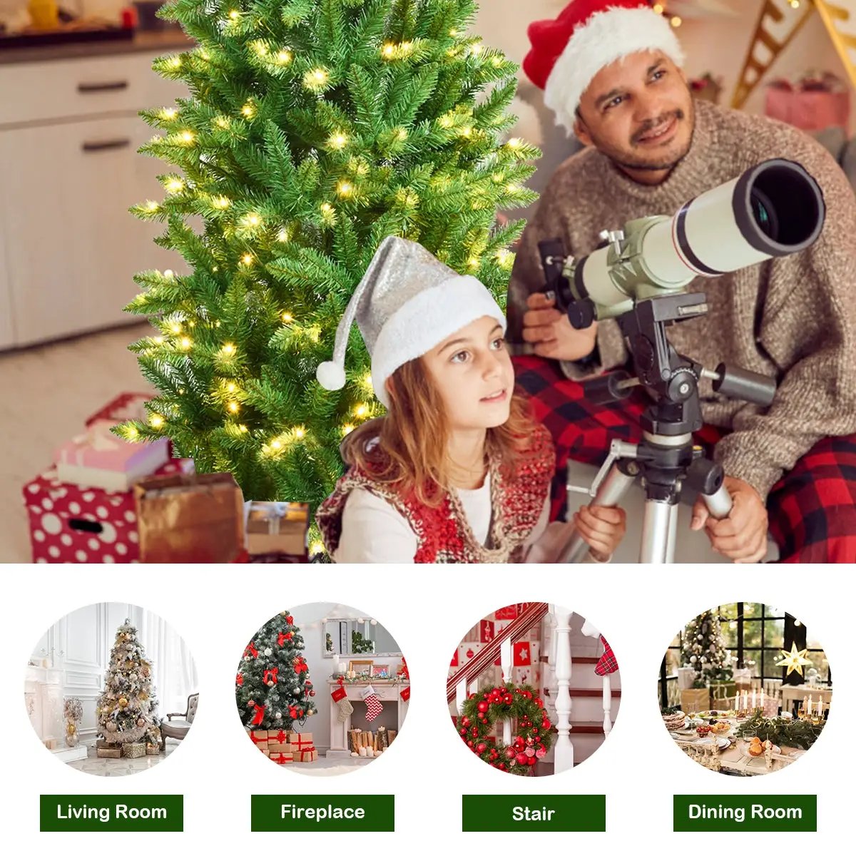 6 Feet PVC Hinged Pre-lit Artificial Fir Pencil Christmas Tree with 150 Lights by DirectDeals