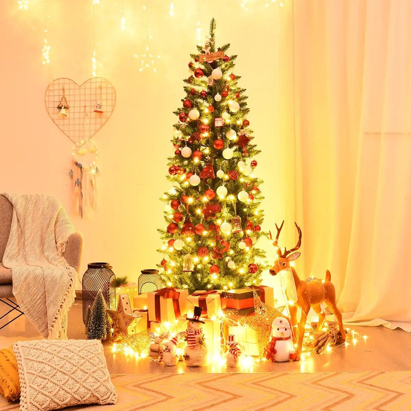6 Feet PVC Hinged Pre-lit Artificial Fir Pencil Christmas Tree with 150 Lights by DirectDeals