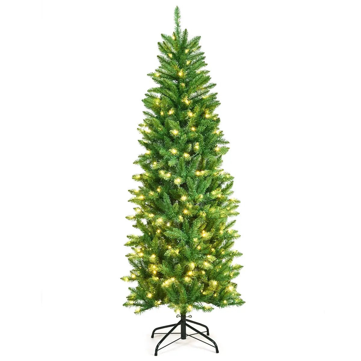 6 Feet PVC Hinged Pre-lit Artificial Fir Pencil Christmas Tree with 150 Lights, photo 7 of 24