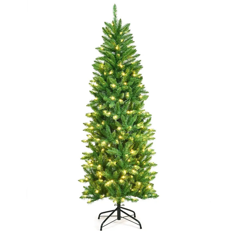 6 Feet PVC Hinged Pre-lit Artificial Fir Pencil Christmas Tree with 150 Lights by DirectDeals