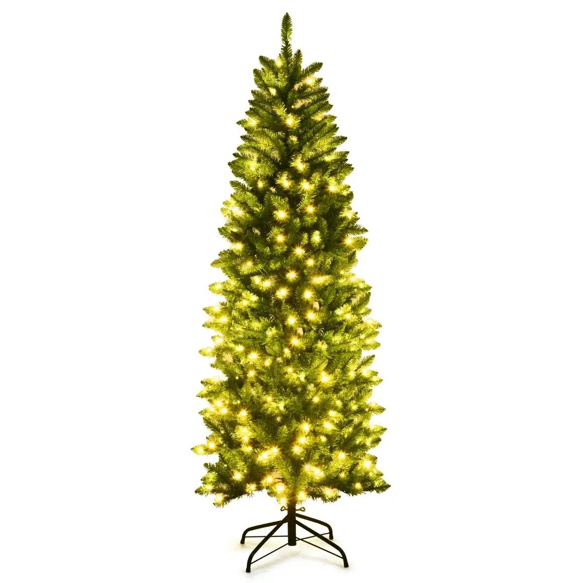6 Feet PVC Hinged Pre-lit Artificial Fir Pencil Christmas Tree with 150 Lights, photo 20 of 24
