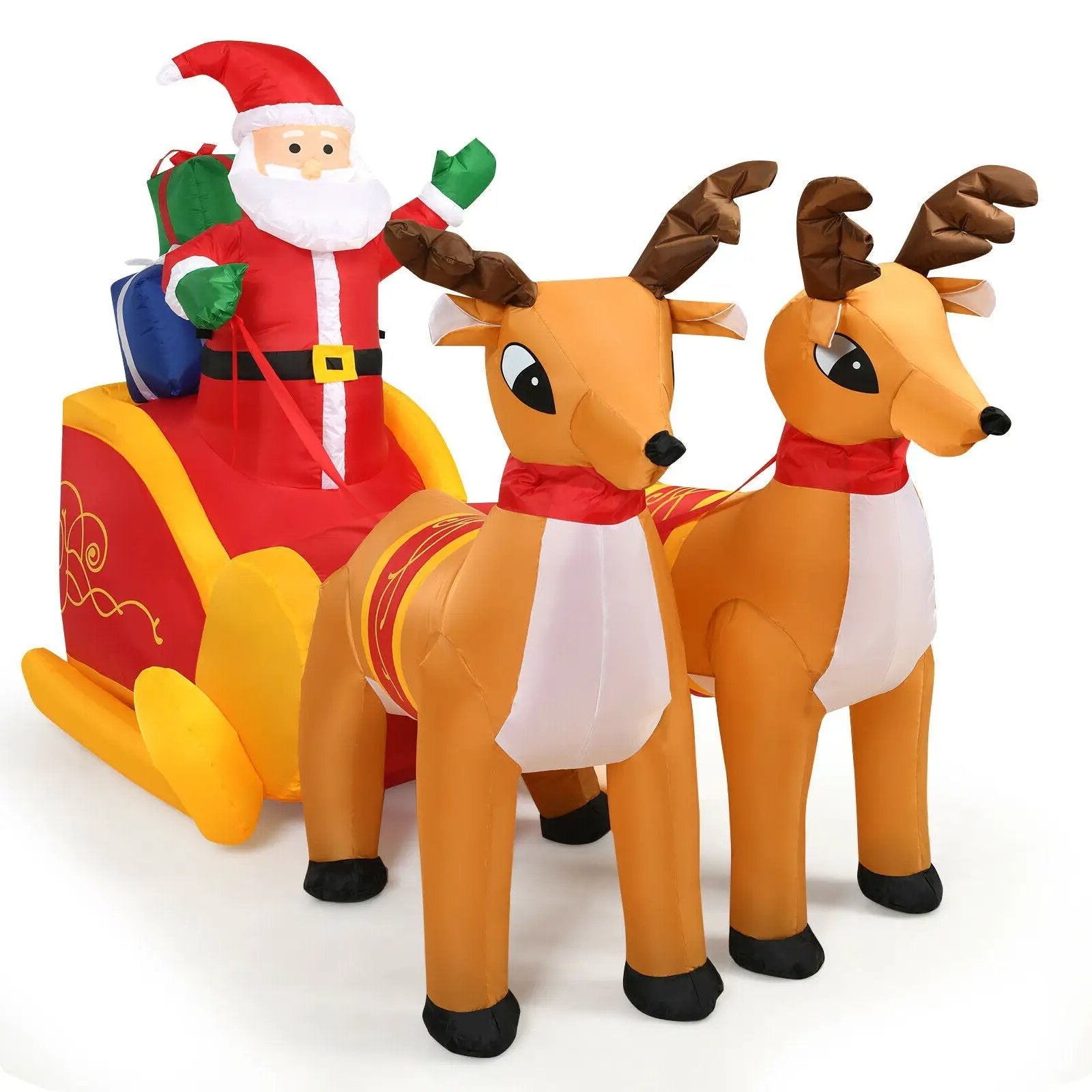 7.5 Feet Waterproof Outdoor Inflatable Santa with Double Deer and Sled by DirectDeals