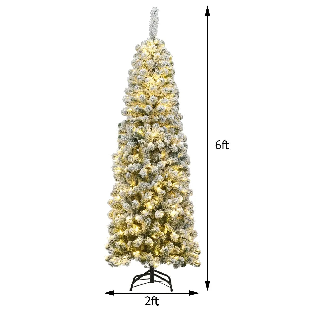 6 Feet Pre-lit Snow Flocked Artificial Pencil Christmas Tree with 250 LED Lights by DirectDeals