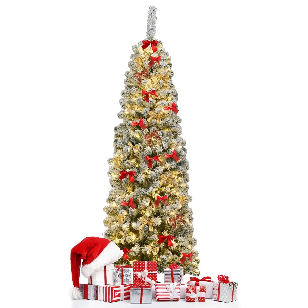 6 Feet Pre-lit Snow Flocked Artificial Pencil Christmas Tree with 250 LED Lights by DirectDeals