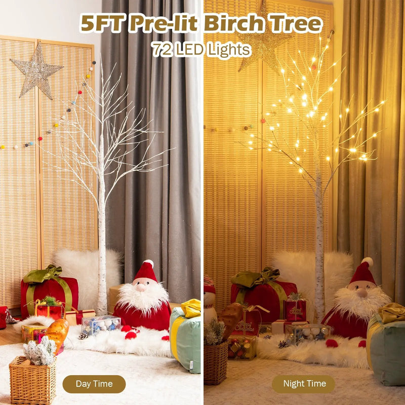 5 Feet Pre-lit White Twig Birch Tree with 72 LED Lights for Christmas by DirectDeals