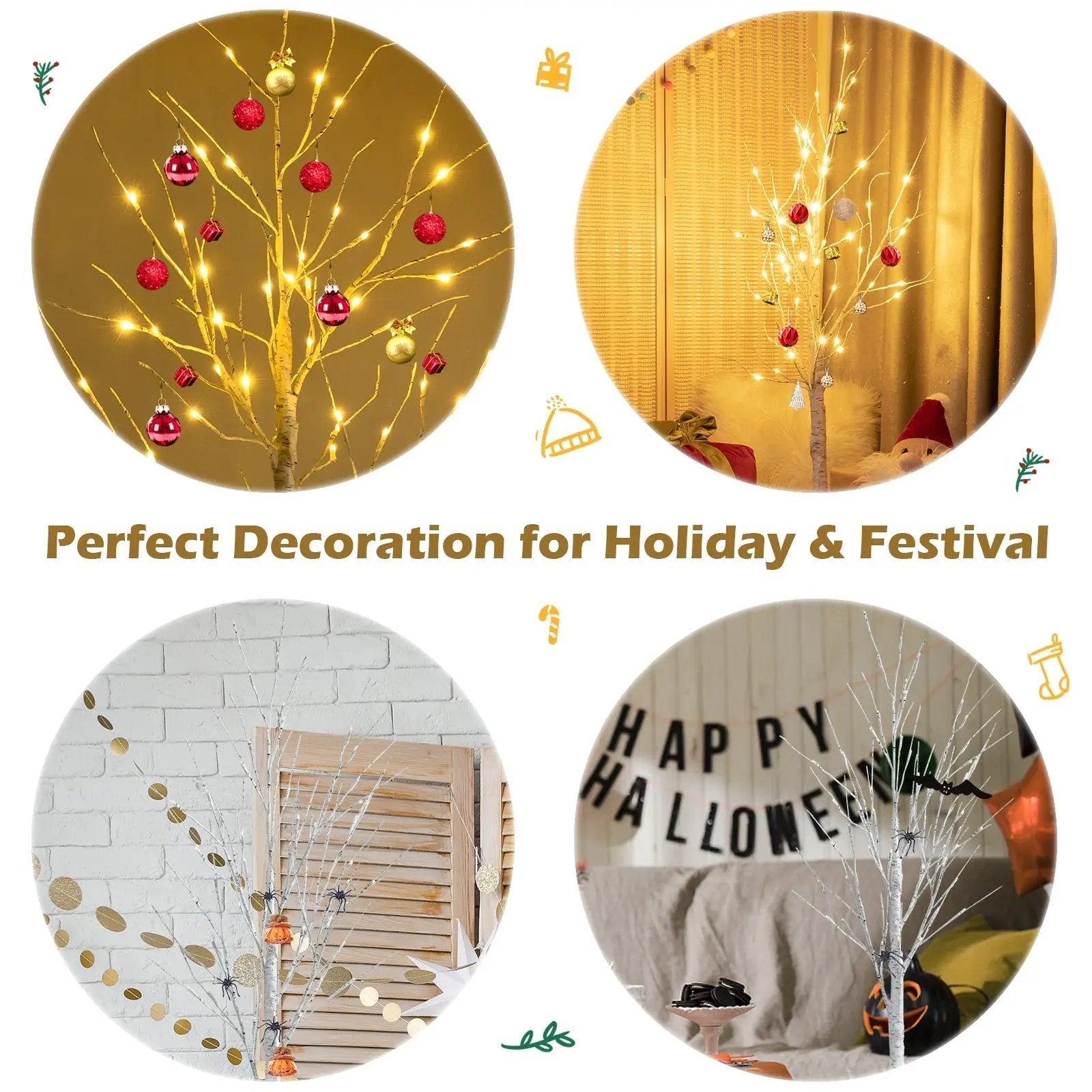 5 Feet Pre-lit White Twig Birch Tree with 72 LED Lights for Christmas by DirectDeals