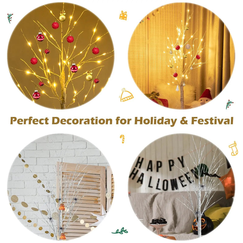 5 Feet Pre-lit White Twig Birch Tree with 72 LED Lights for Christmas by DirectDeals