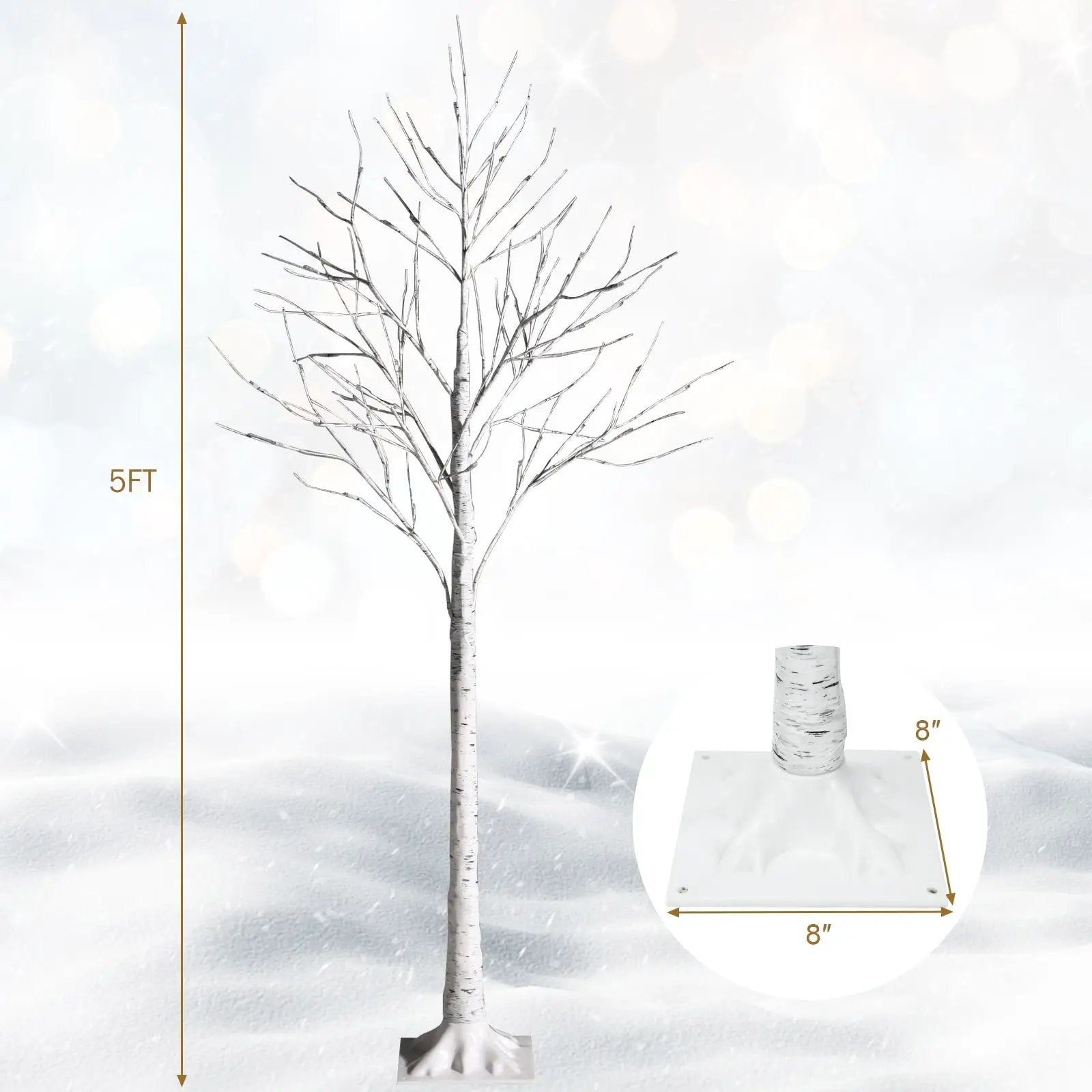 5 Feet Pre-lit White Twig Birch Tree with 72 LED Lights for Christmas by DirectDeals