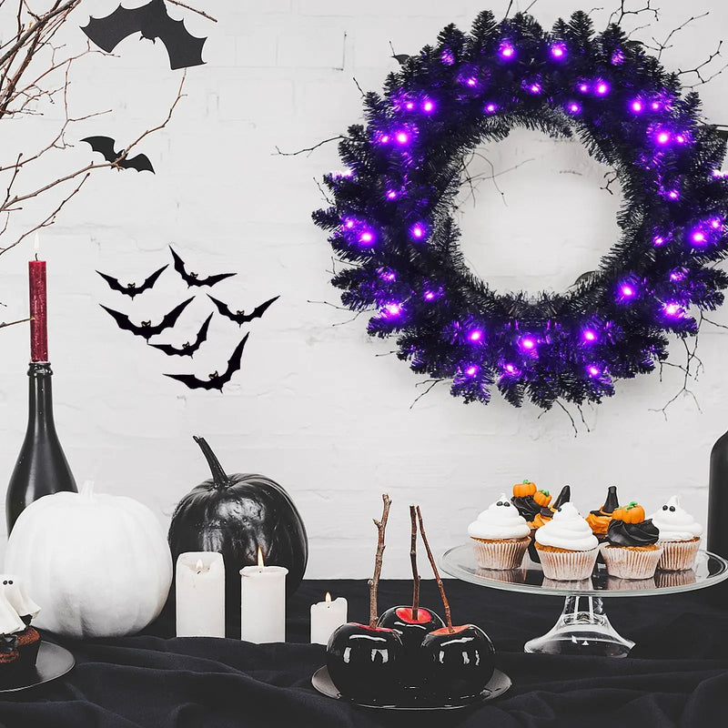 24 Inch Pre-lit Halloween Wreath with 35 Purple LED Lights by DirectDeals