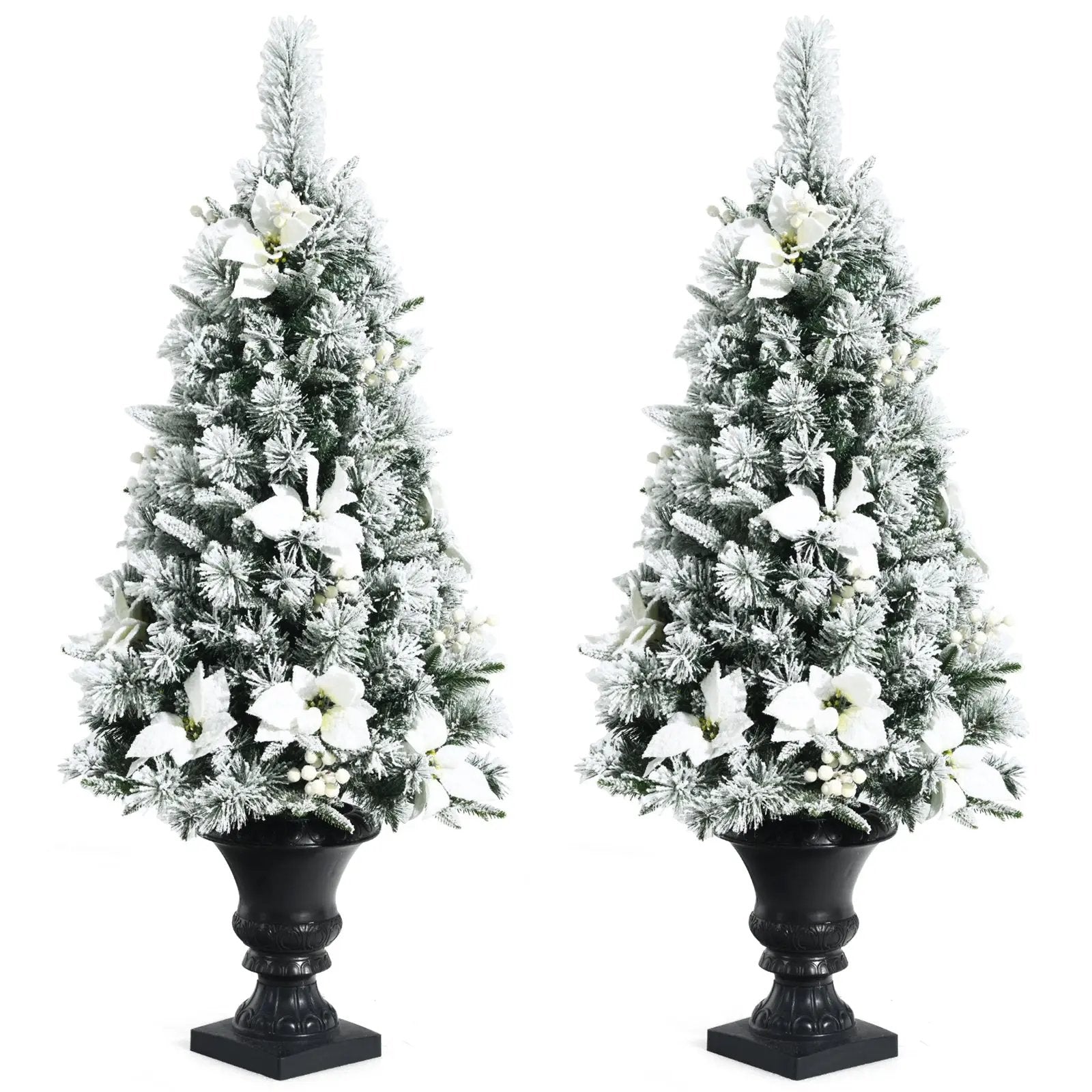 4 Feet Pre-lit Snowy Christmas Entrance Tree with White Berries and Flowers by DirectDeals