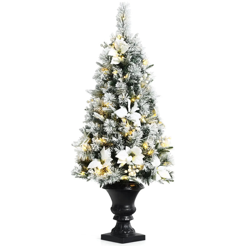4 Feet Pre-lit Snowy Christmas Entrance Tree with White Berries and Flowers by DirectDeals