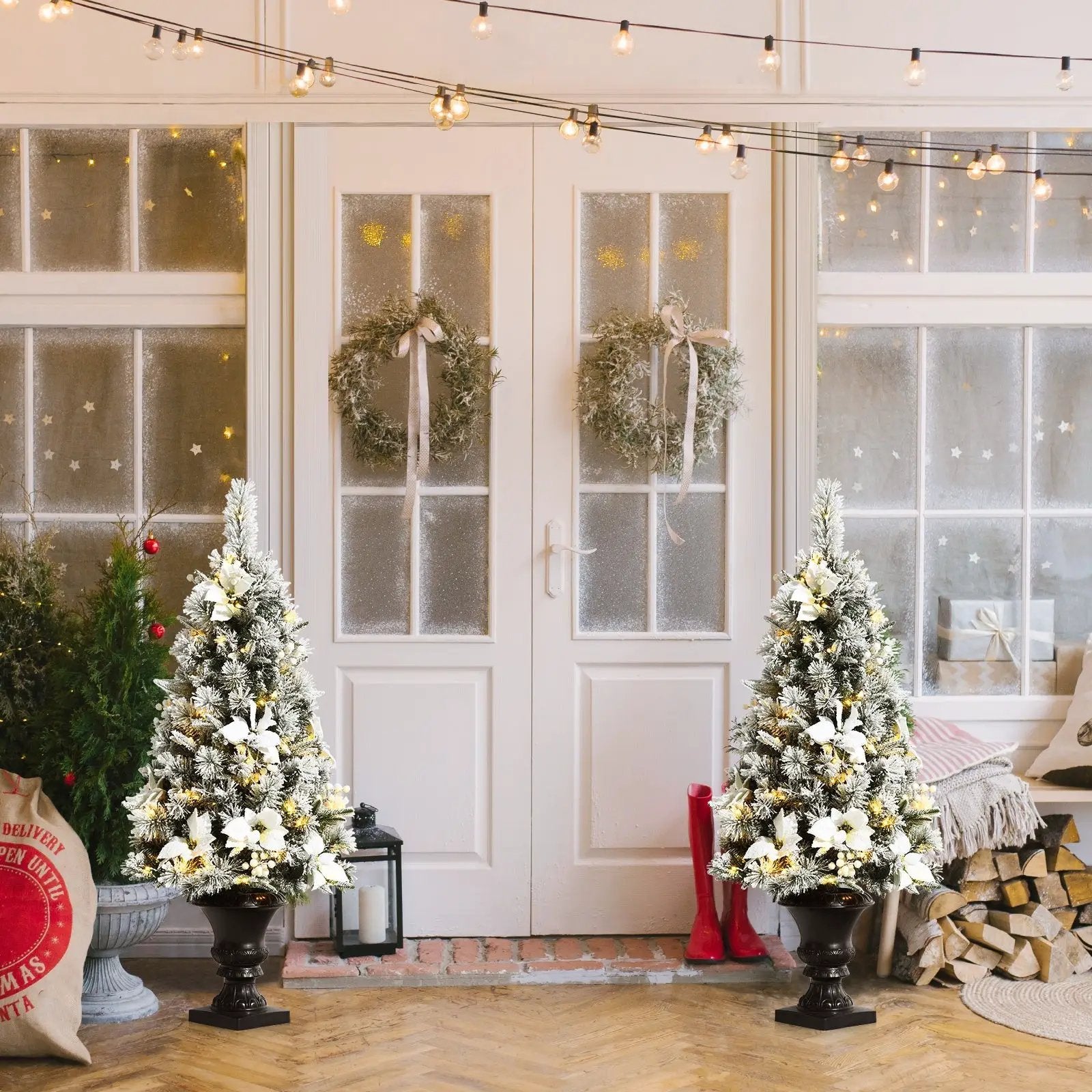 4 Feet Pre-lit Snowy Christmas Entrance Tree with White Berries and Flowers by DirectDeals