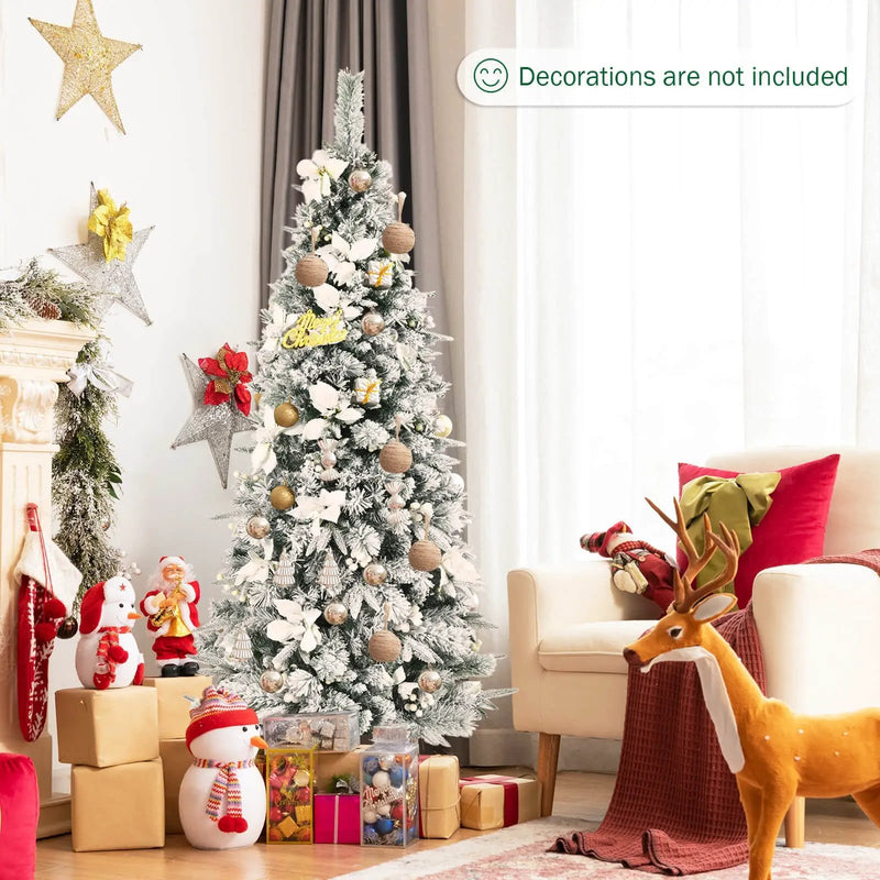 Snow Flocked Christmas Pencil Tree with Berries and Poinsettia Flowers by DirectDeals
