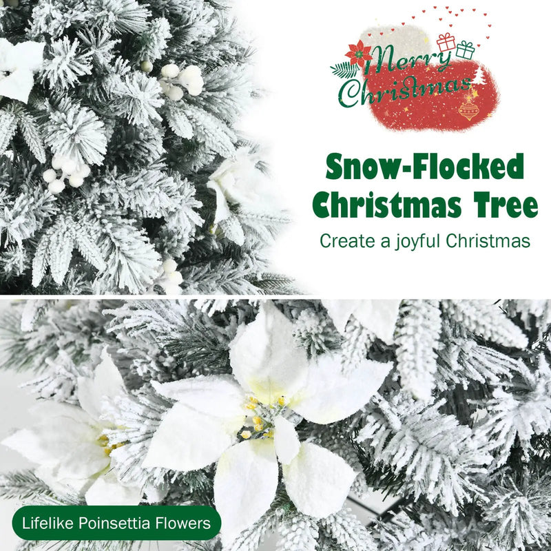 Snow Flocked Christmas Pencil Tree with Berries and Poinsettia Flowers by DirectDeals