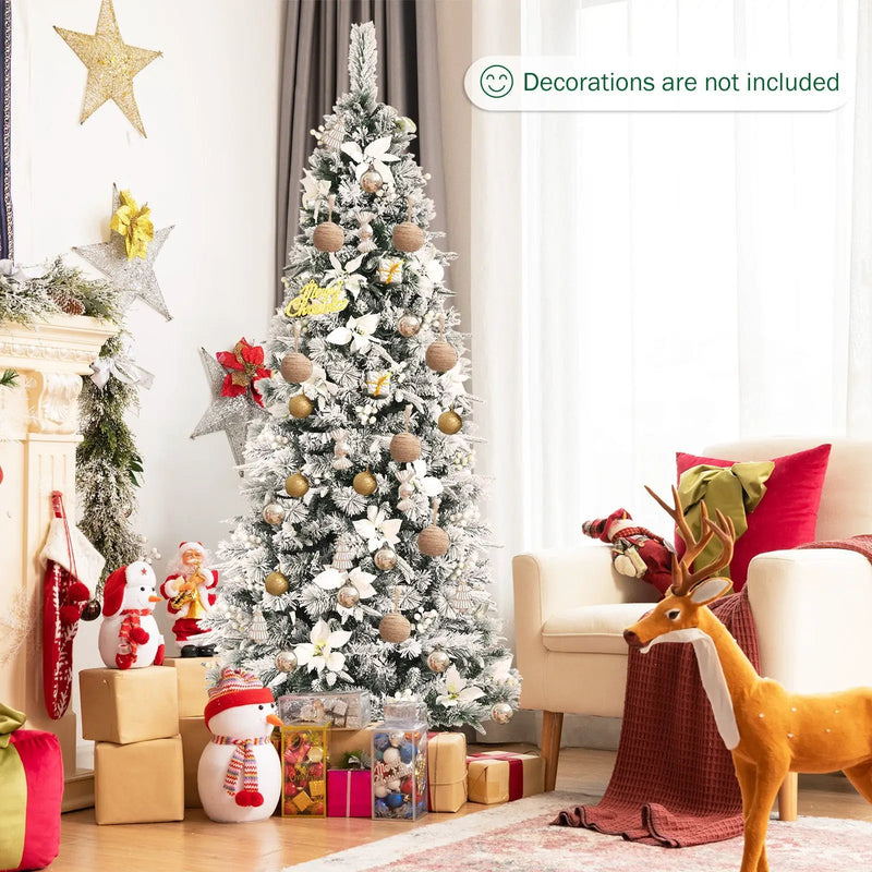 Snow Flocked Christmas Pencil Tree with Berries and Poinsettia Flowers by DirectDeals