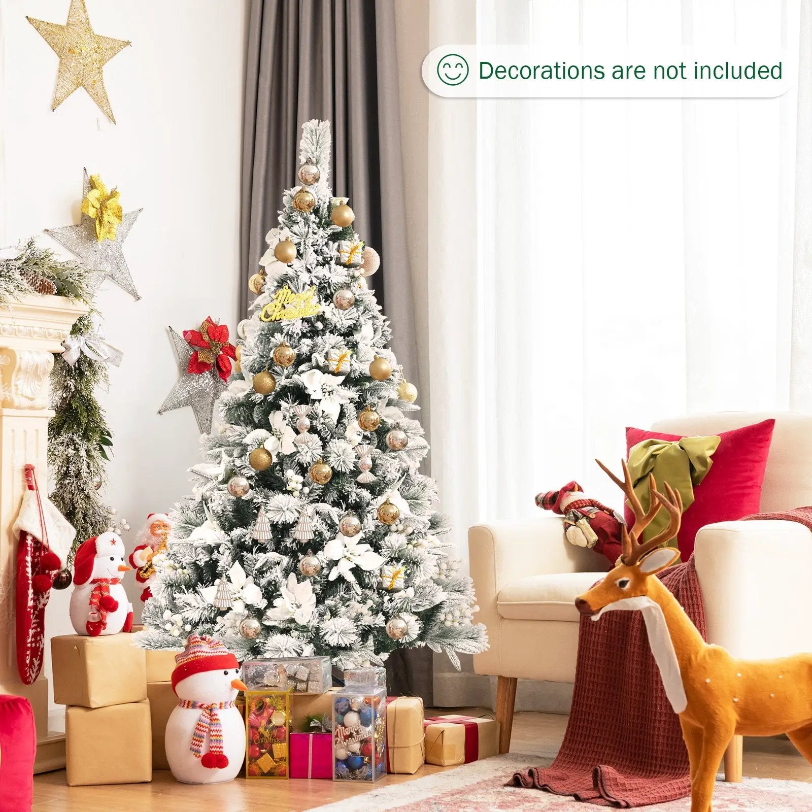 Snow Flocked Christmas Pencil Tree with Berries and Poinsettia Flowers by DirectDeals