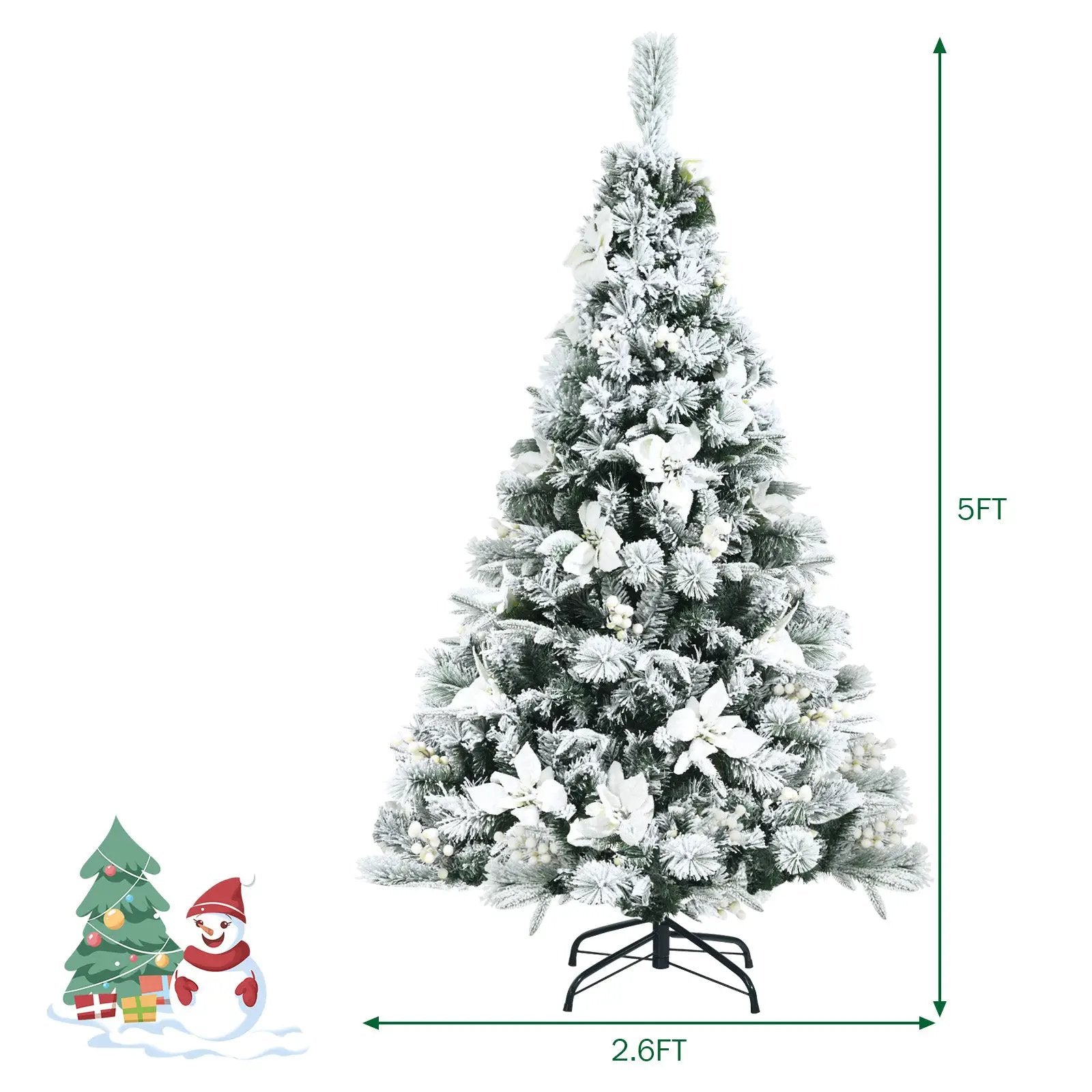 Snow Flocked Christmas Pencil Tree with Berries and Poinsettia Flowers by DirectDeals
