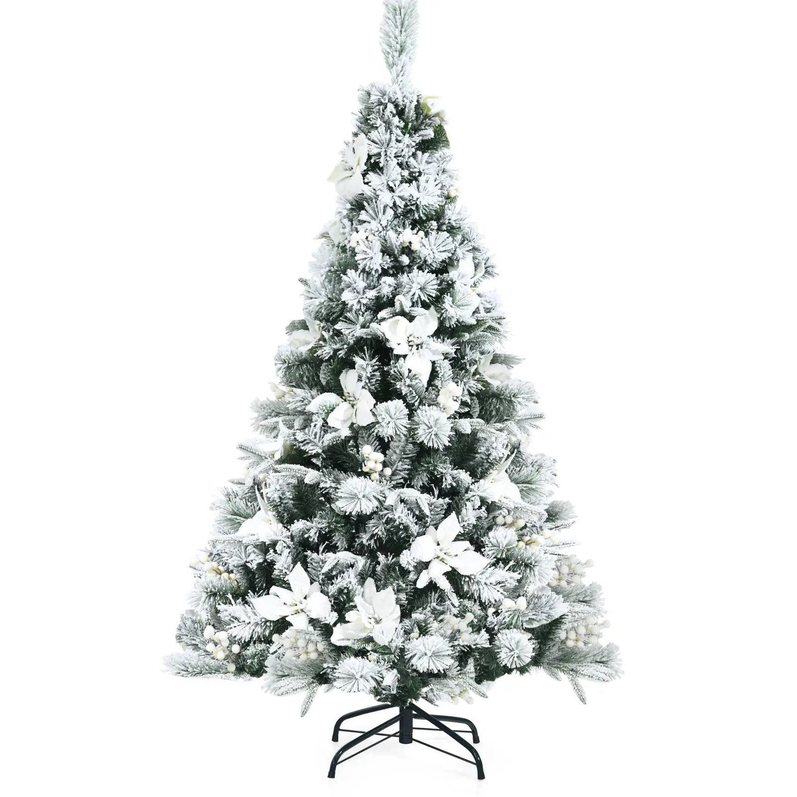 Snow Flocked Christmas Pencil Tree with Berries and Poinsettia Flowers by DirectDeals
