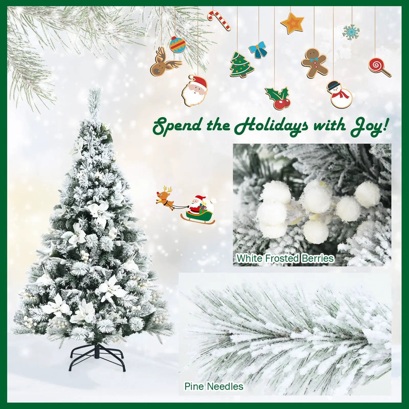 Snow Flocked Christmas Pencil Tree with Berries and Poinsettia Flowers by DirectDeals