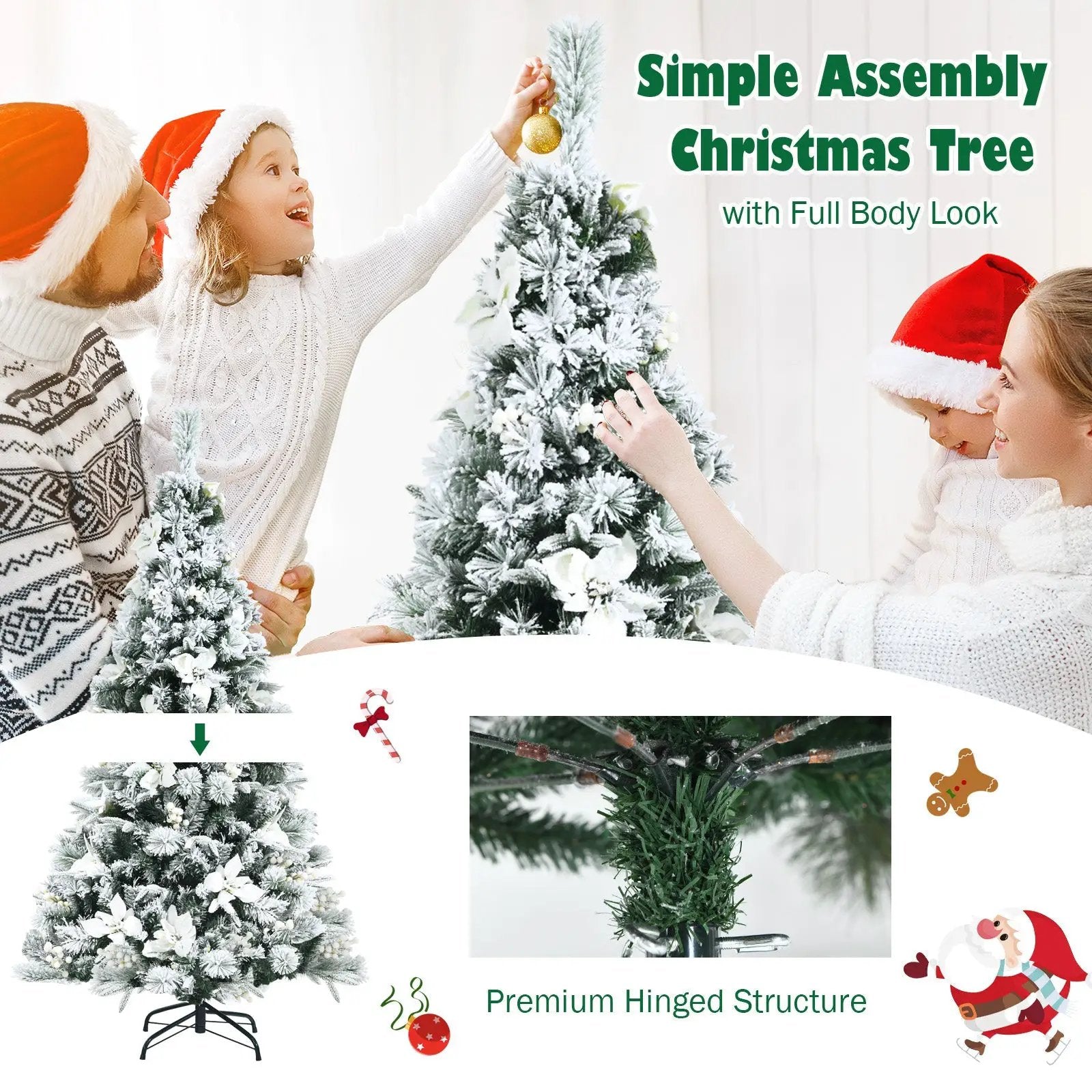 Snow Flocked Christmas Pencil Tree with Berries and Poinsettia Flowers by DirectDeals