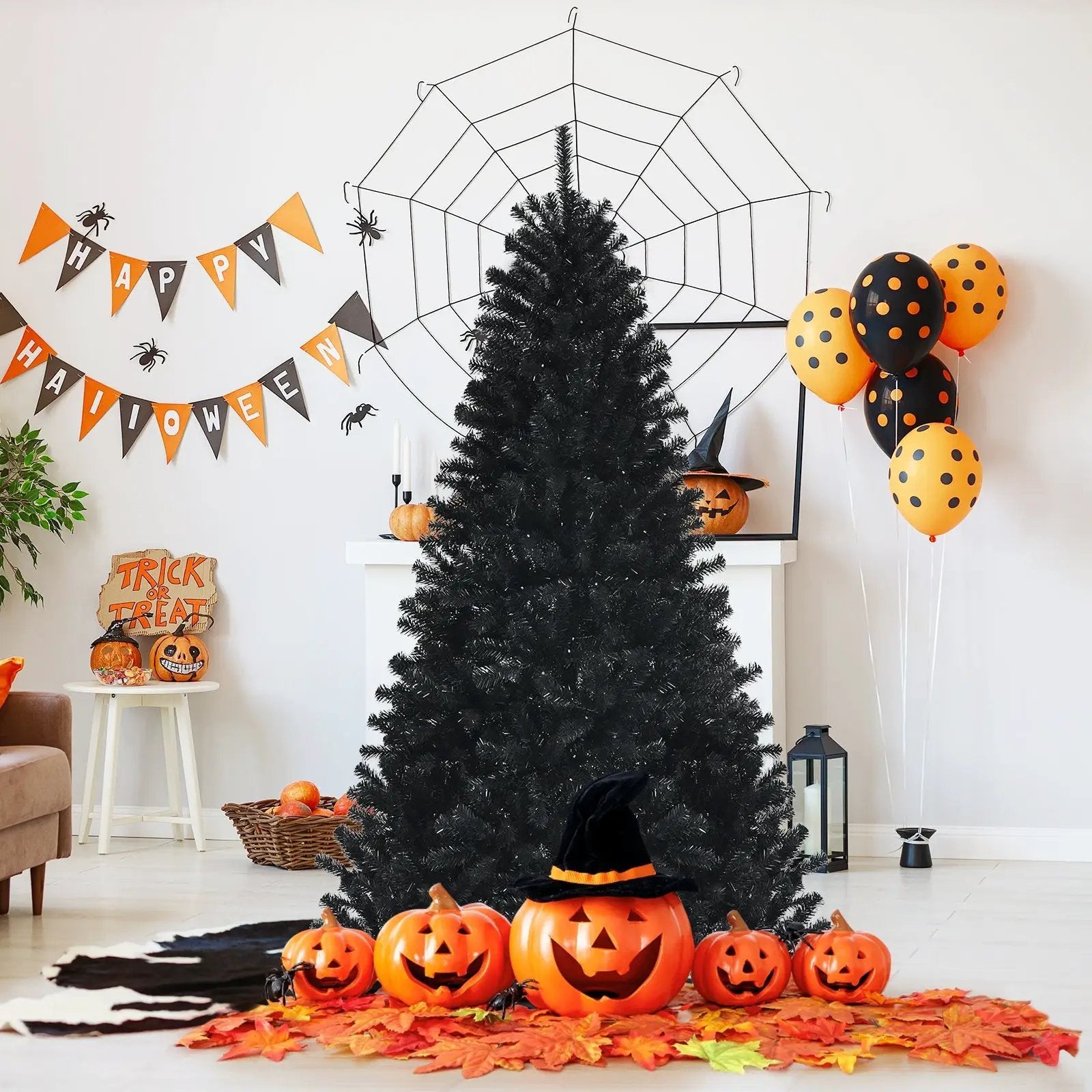 Black Artificial Christmas Halloween Tree with Purple LED Lights by DirectDeals