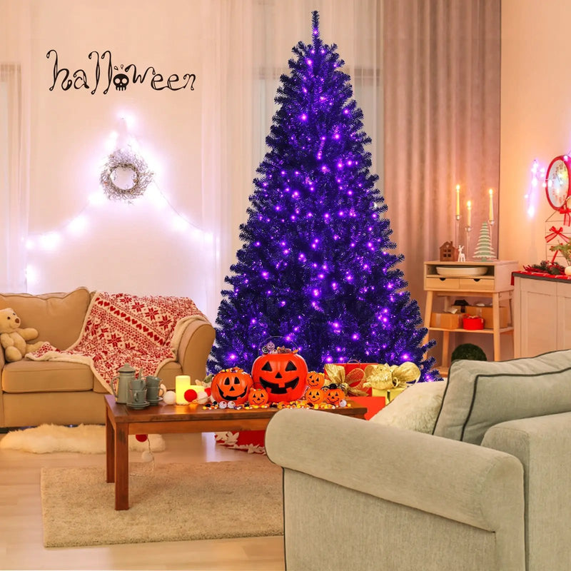 Black Artificial Christmas Halloween Tree with Purple LED Lights by DirectDeals