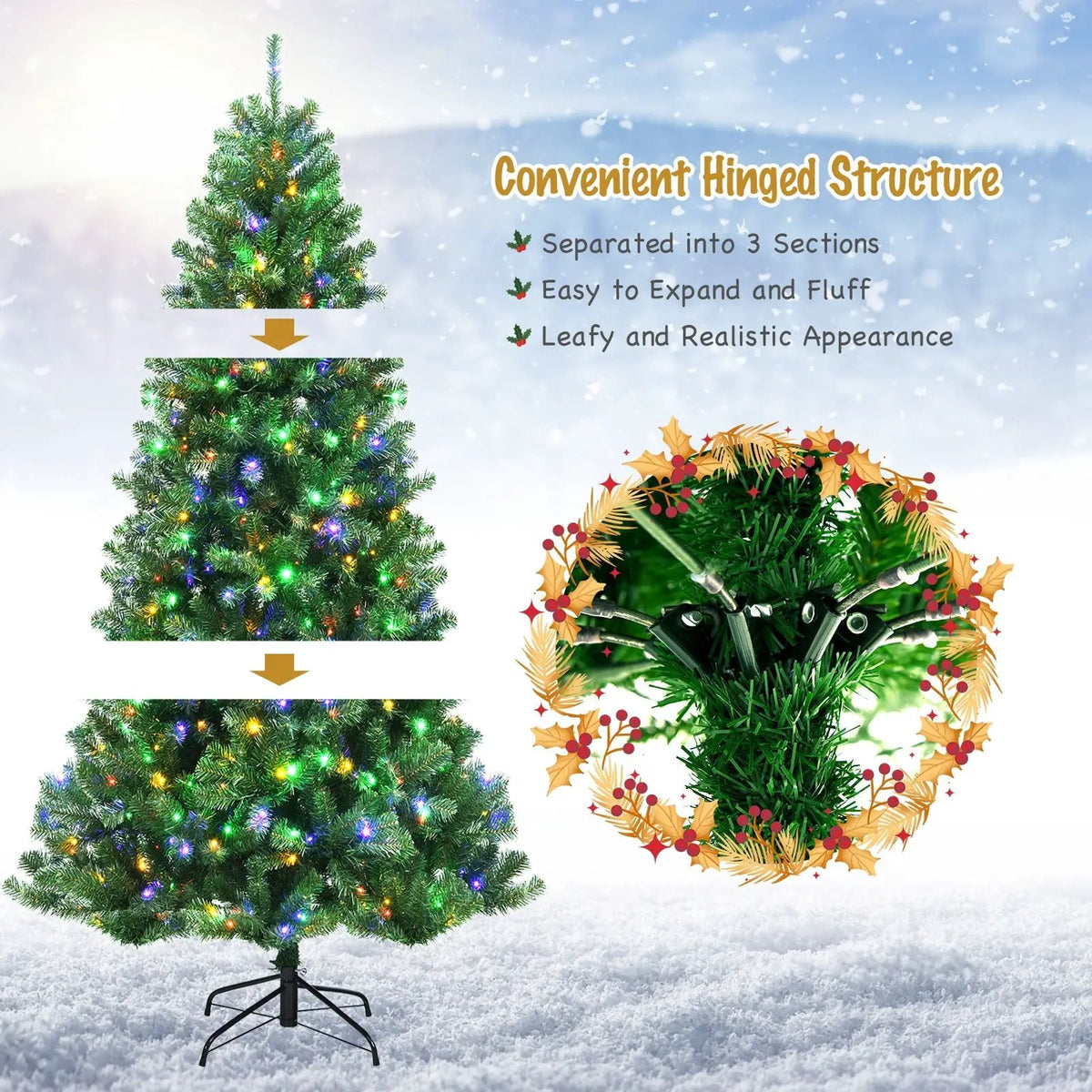 Artificial Hinged Christmas Tree with Remote-controlled Color-changing LED Lights, photo 6 of 10