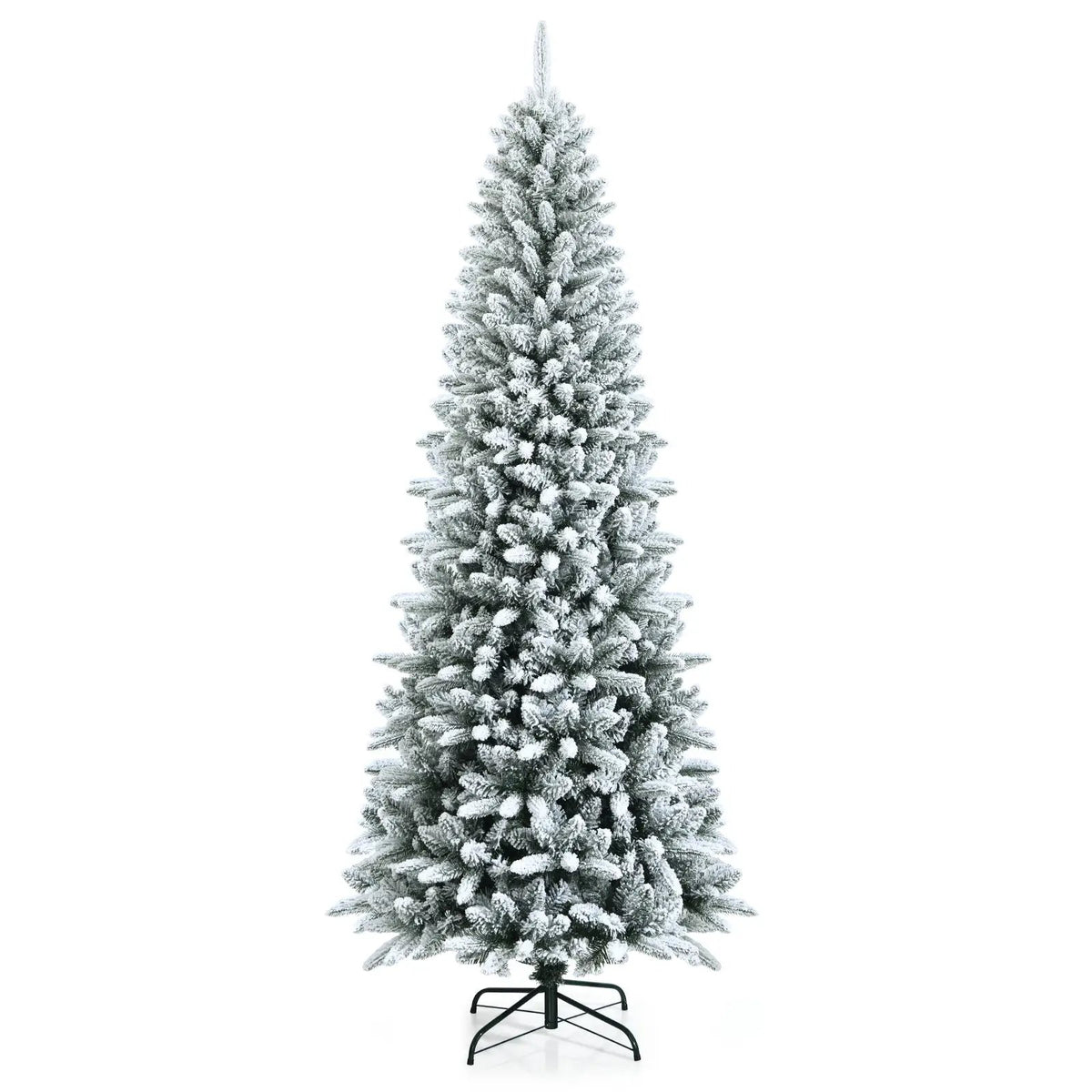 Snow-Flocked Hinged Artificial Christmas Pencil Tree with Mixed Tips, photo 3 of 9