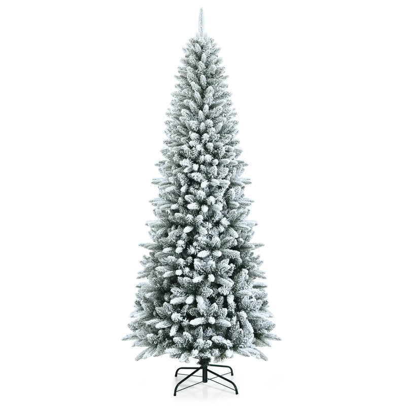 Snow-Flocked Hinged Artificial Christmas Pencil Tree with Mixed Tips by DirectDeals