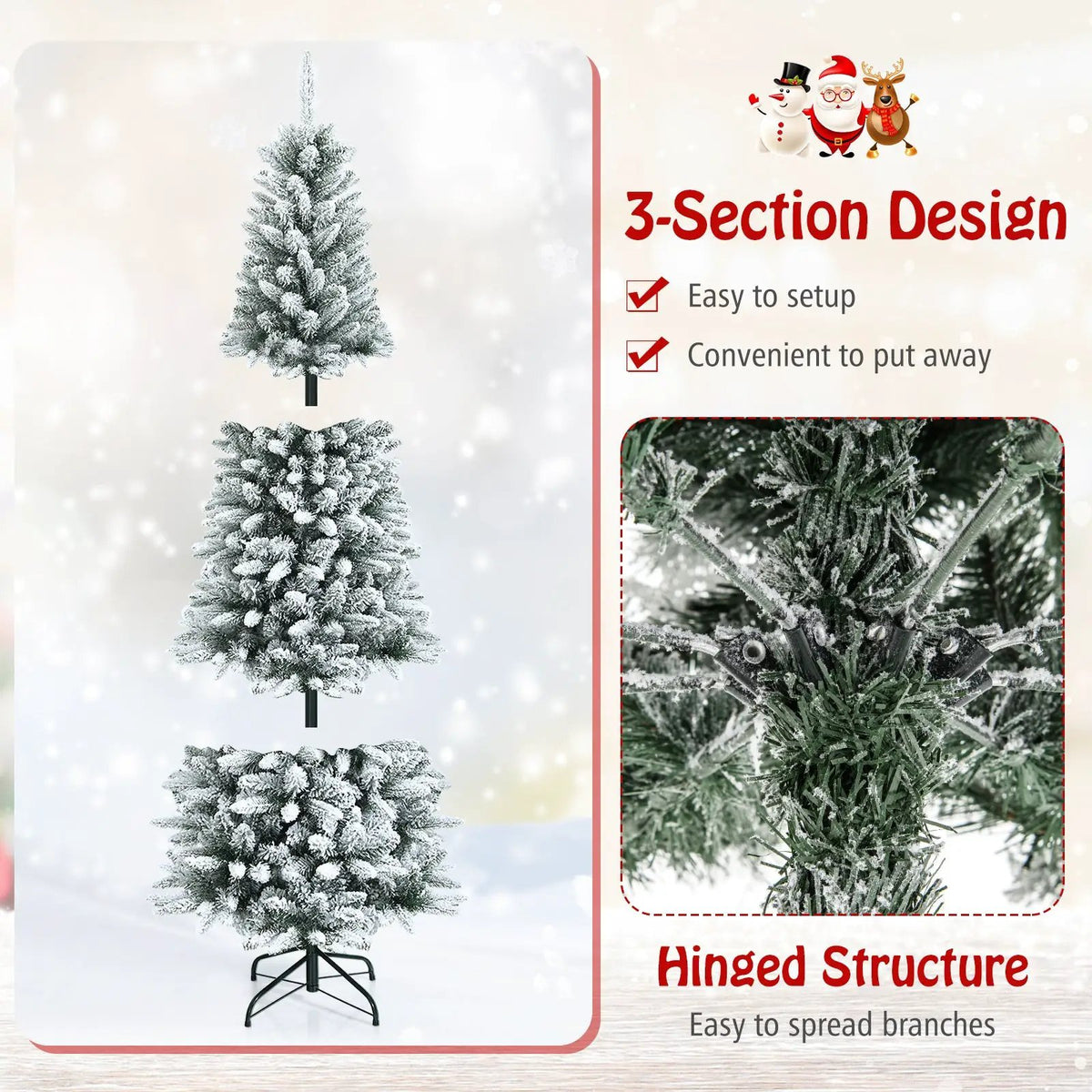Snow-Flocked Hinged Artificial Christmas Pencil Tree with Mixed Tips, photo 8 of 9