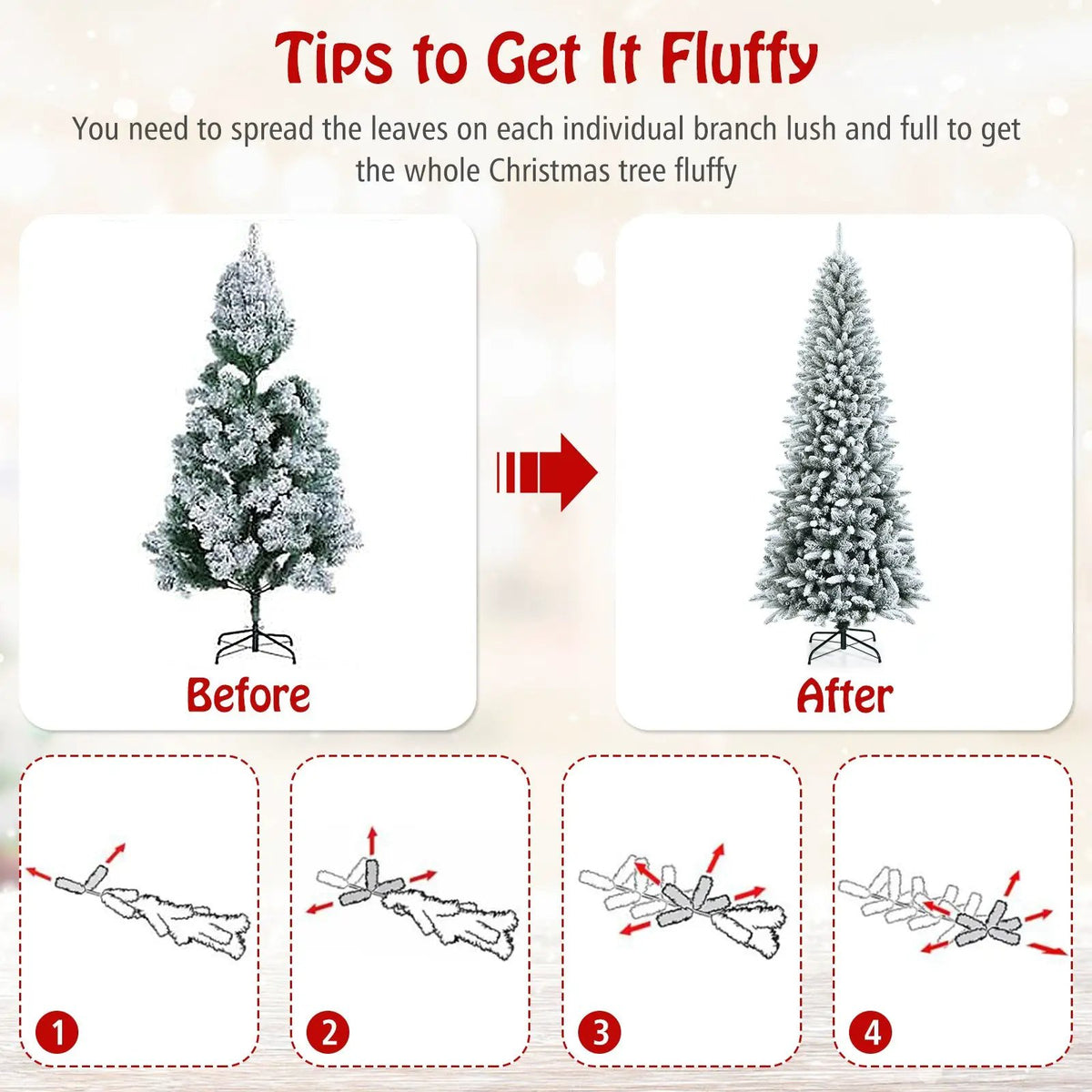 Snow-Flocked Hinged Artificial Christmas Pencil Tree with Mixed Tips, photo 7 of 9