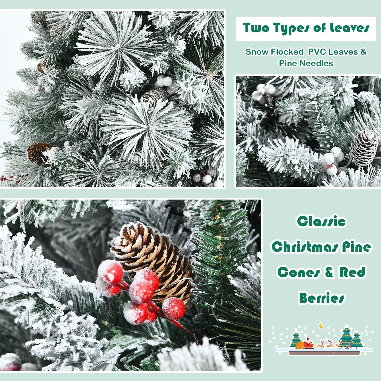 8 Feet Snow Flocked Christmas Tree Glitter Tips with Pine Cone and Red Berries by DirectDeals