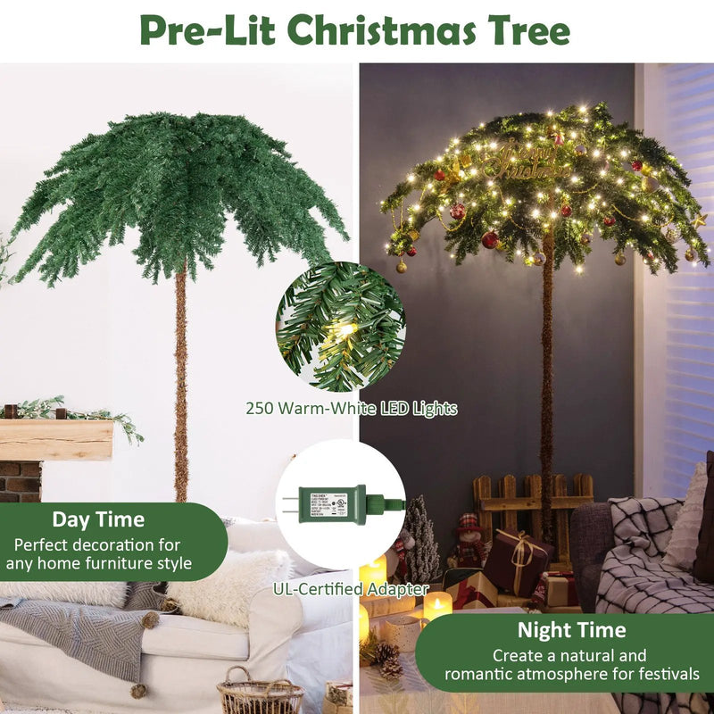 6 Feet Pre-Lit Xmas Palm Artificial Tree with 250 Warm-White LED Lights by DirectDeals