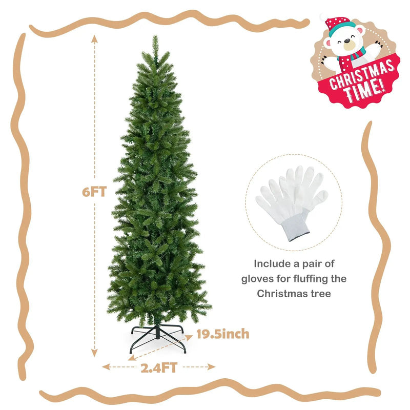 6 Feet Pre-Lit Artificial Christmas Pencil Tree with 648 PVC PE Branch Tips by DirectDeals