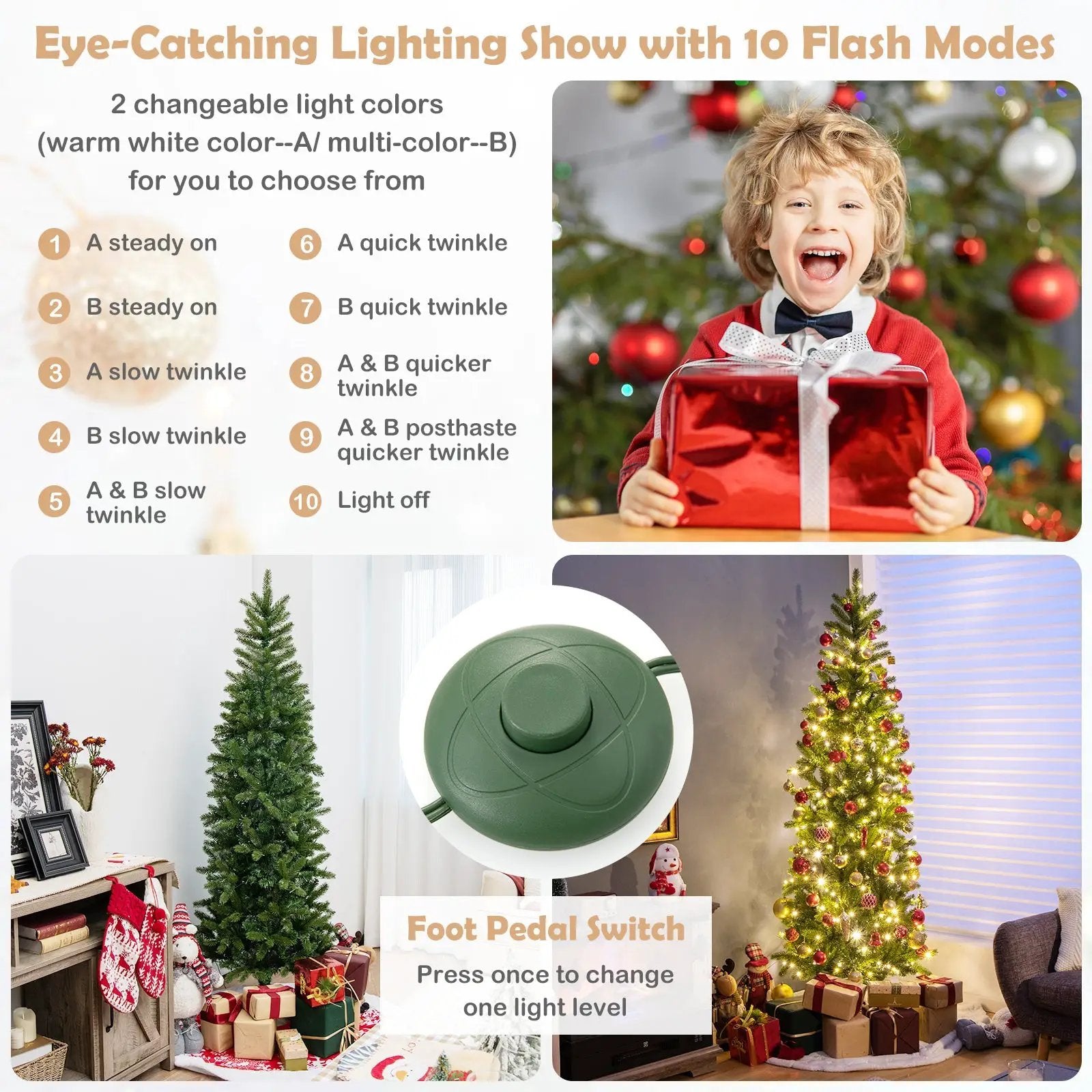 6 Feet Pre-Lit Artificial Christmas Pencil Tree with 648 PVC PE Branch Tips by DirectDeals