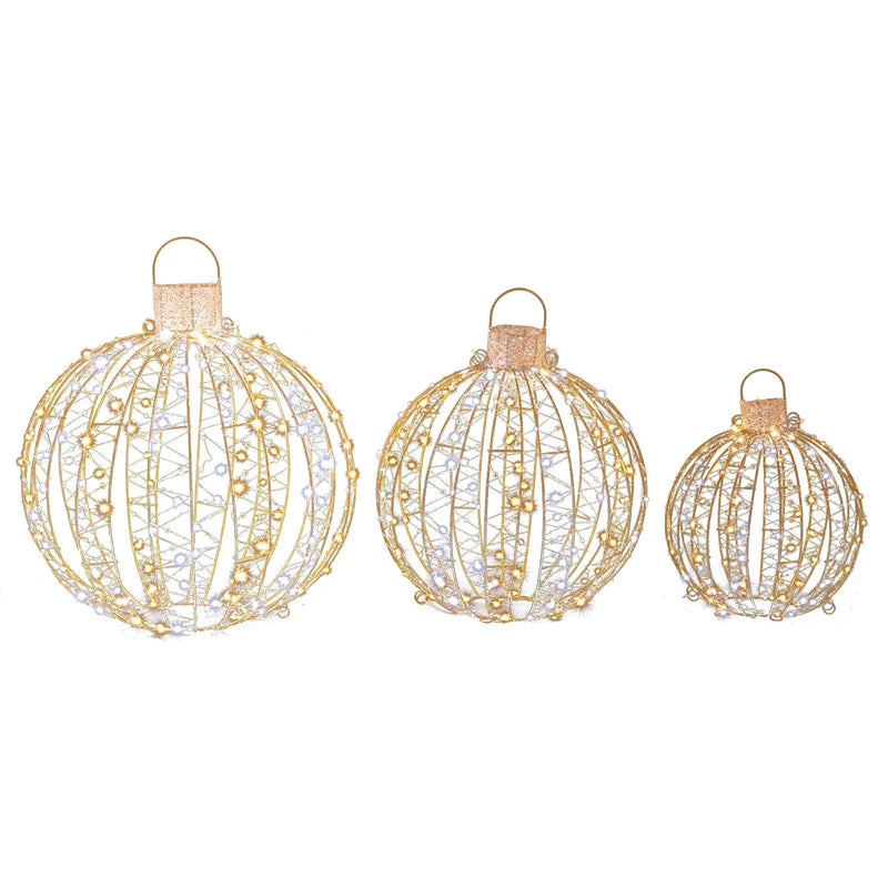 3 Pack Christmas LED Light Balls with Cable Ties and 6 Stakes-Golden by DirectDeals