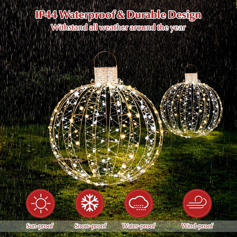 3 Pack Christmas LED Light Balls with Cable Ties and 6 Stakes-Golden by DirectDeals